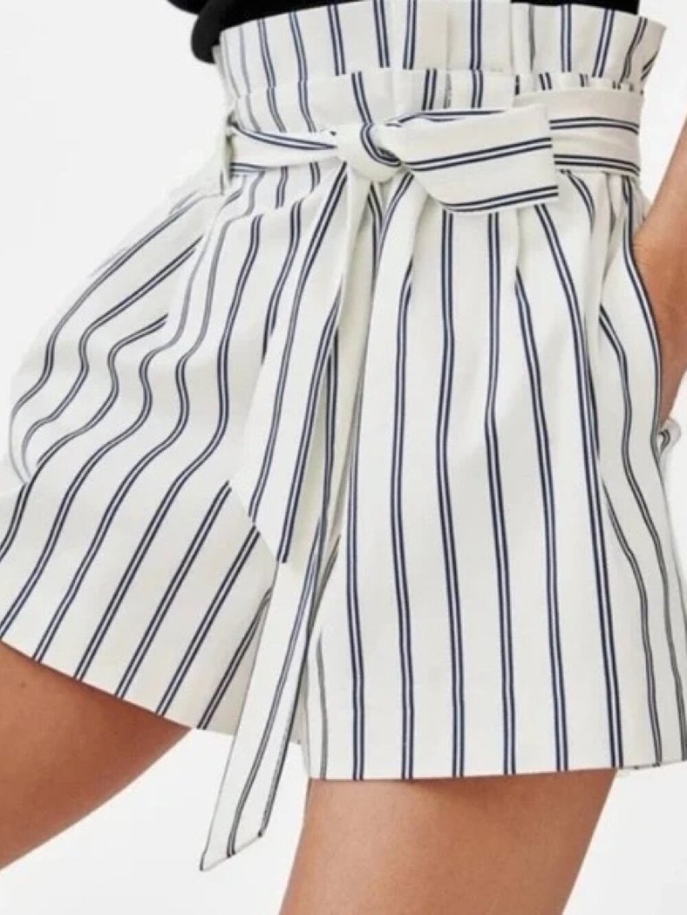 Zara High Waisted Paper Bag Style Striped Shorts